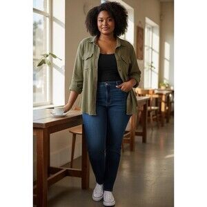 Grace + Karma Women’s XL Olive Green Double Gauze Cotton Button Down Utility